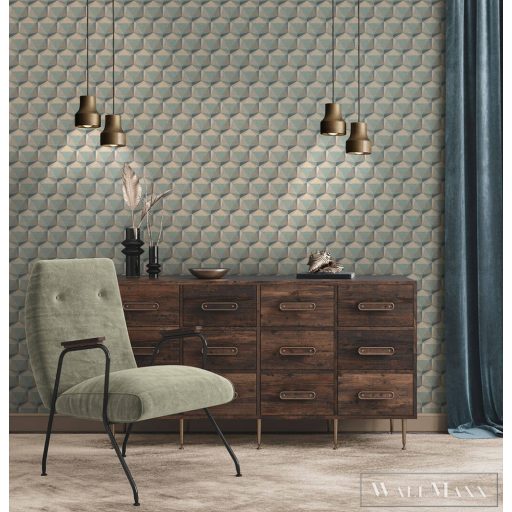 AS CREATION Nara 38748-4 bézs, kék, zöld Tér-hatású 3D-mintás Grafikus vlies tapéta