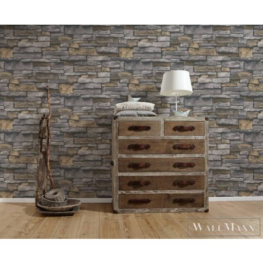 AS CREATION Terra 38813-1 szürke, sárga 3D-tér-hatású-Tégla-mintás Modern vlies tapéta