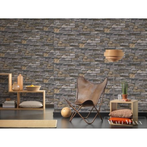 AS CREATION Terra 38813-1 szürke, sárga 3D-tér-hatású-Tégla-mintás Modern vlies tapéta