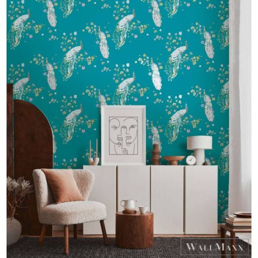 AS CREATION House of Turnowsky 38906-2 türkíz páva mintás grafikus tapéta