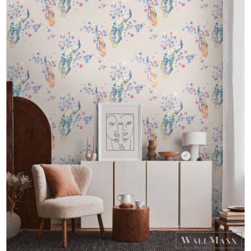 AS CREATION House of Turnowsky 38906-4 fehér páva mintás grafikus tapéta