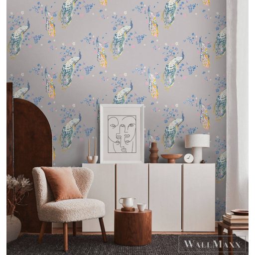 AS CREATION House of Turnowsky 38906-5 ezüst páva mintás grafikus tapéta