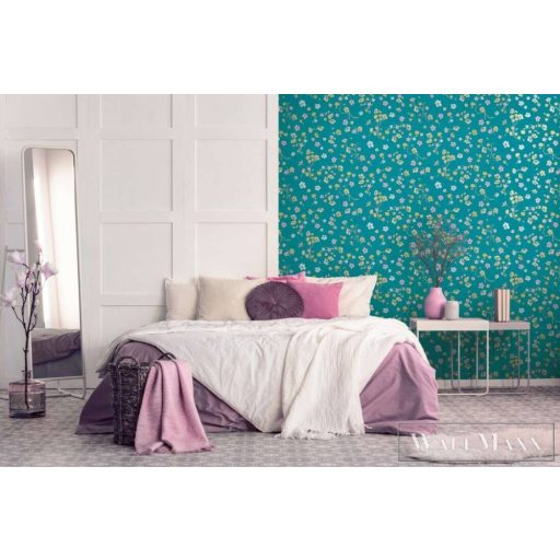 AS CREATION House of Turnowsky 38907-2 türkíz virág mintás grafikus tapéta