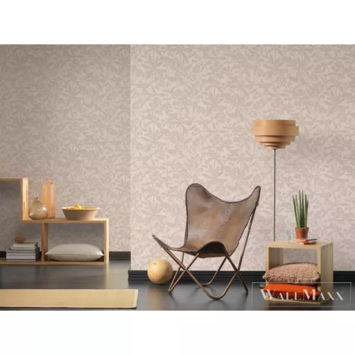 AS CREATION Terra 38924-1 bézs levélnyomat mintás modern tapéta