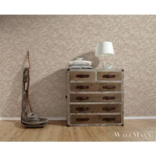 AS CREATION Terra 38924-2 bézs levélnyomat mintás modern tapéta