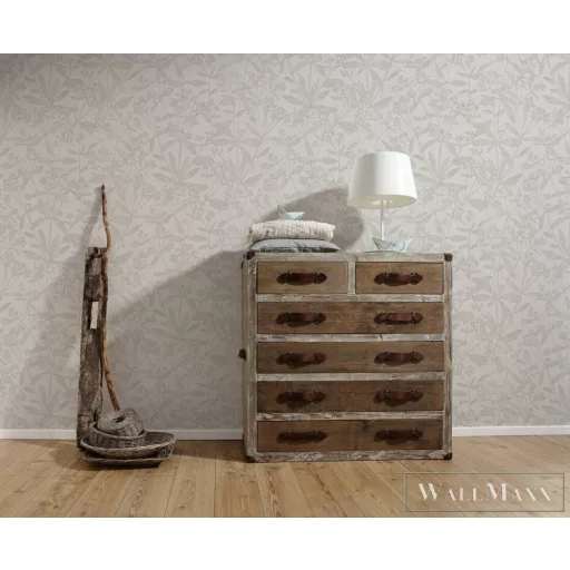 AS CREATION Terra 38924-3 bézs levélnyomat mintás modern tapéta