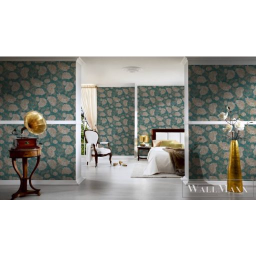 AS CREATION Attractive 2 39025-4 türkíz virág mintás grafikus tapéta