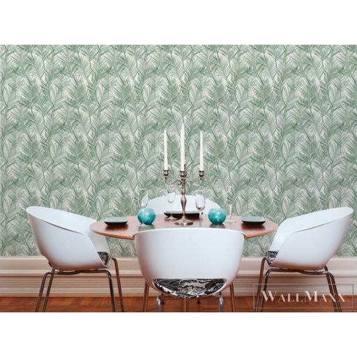 AS CREATION Attractive 2 39038-1 zöld levél mintás grafikus tapéta