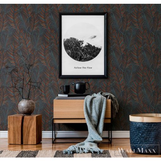 AS CREATION Attractive 2 39038-6 narancs-sárga levél mintás grafikus tapéta