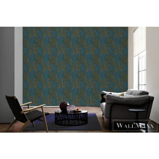 AS CREATION Attractive 2 39038-7 kék levél mintás grafikus tapéta