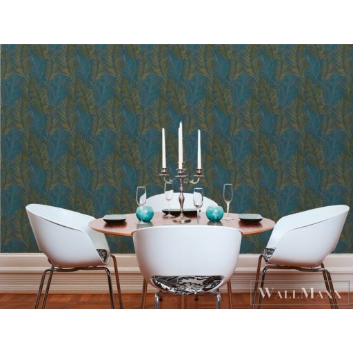 AS CREATION Attractive 2 39038-7 kék levél mintás grafikus tapéta