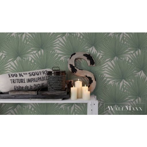 AS CREATION Antigua 39090-1 zöld pálmalevél mintás grafikus tapéta