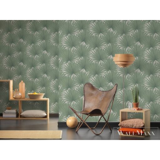 AS CREATION Antigua 39090-1 zöld pálmalevél mintás grafikus tapéta