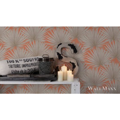 AS CREATION Antigua 39090-3 narancssárga pálmalevél mintás grafikus tapéta