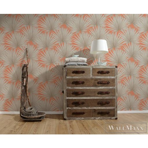AS CREATION Antigua 39090-3 narancssárga pálmalevél mintás grafikus tapéta