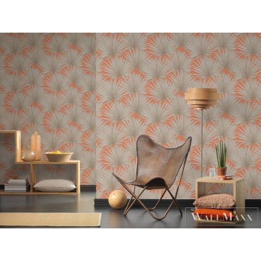 AS CREATION Antigua 39090-3 narancssárga pálmalevél mintás grafikus tapéta