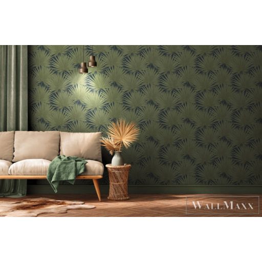AS CREATION Antigua 39090-5 kék pálmalevél mintás grafikus tapéta