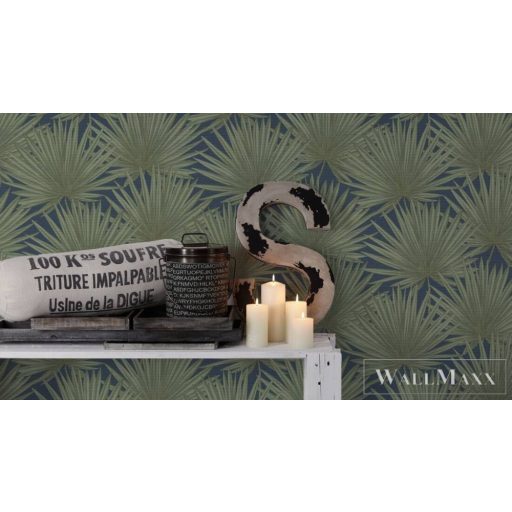 AS CREATION Antigua 39090-5 kék pálmalevél mintás grafikus tapéta