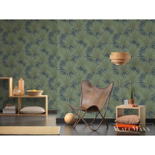 AS CREATION Antigua 39090-5 kék pálmalevél mintás grafikus tapéta