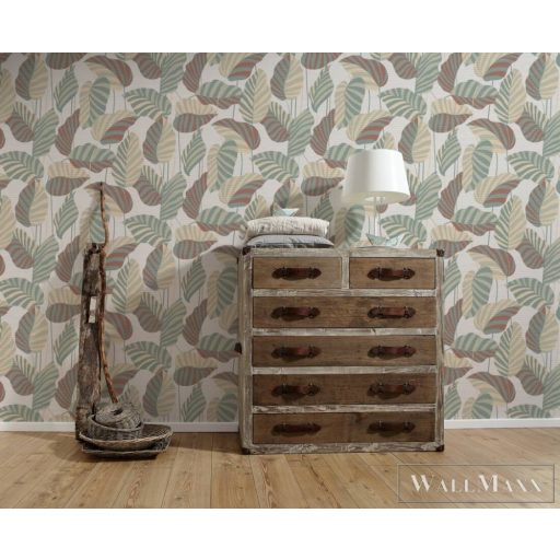 AS CREATION Antigua 39094-1 bézs levél mintás grafikus tapéta