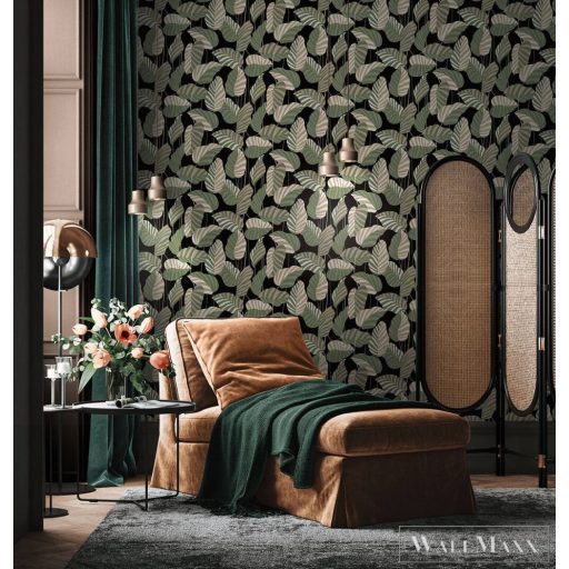 AS CREATION Antigua 39094-2 zöld levél mintás grafikus tapéta