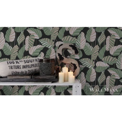 AS CREATION Antigua 39094-2 zöld levél mintás grafikus tapéta