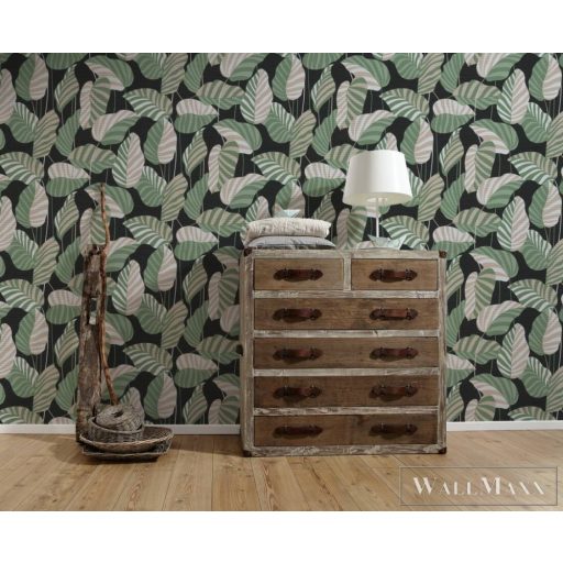 AS CREATION Antigua 39094-2 zöld levél mintás grafikus tapéta