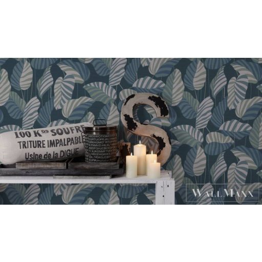 AS CREATION Antigua 39094-4 kék levél mintás grafikus tapéta