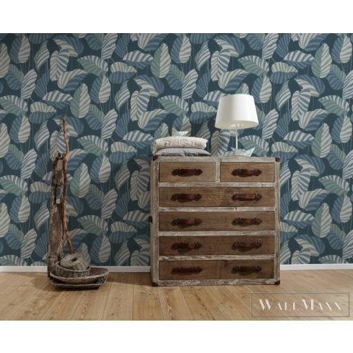 AS CREATION Antigua 39094-4 kék levél mintás grafikus tapéta