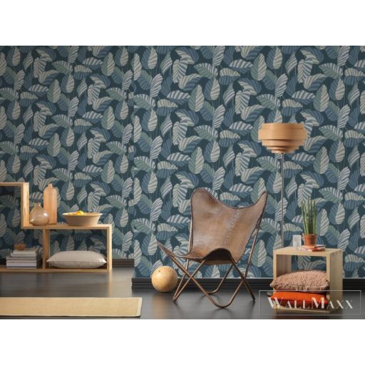 AS CREATION Antigua 39094-4 kék levél mintás grafikus tapéta
