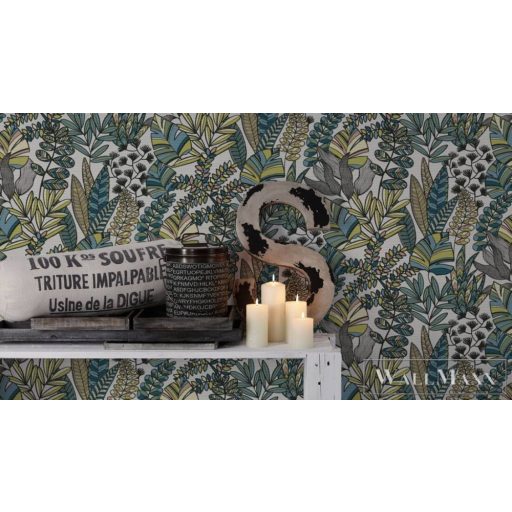 AS CREATION Antigua 39095-1 kék levél mintás grafikus tapéta