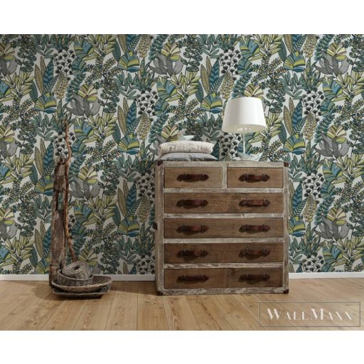 AS CREATION Antigua 39095-1 kék levél mintás grafikus tapéta