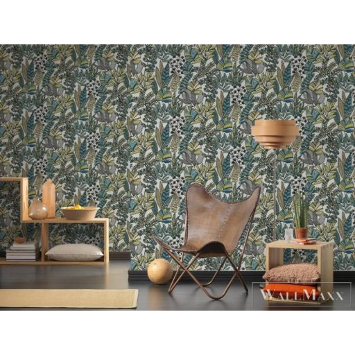 AS CREATION Antigua 39095-1 kék levél mintás grafikus tapéta