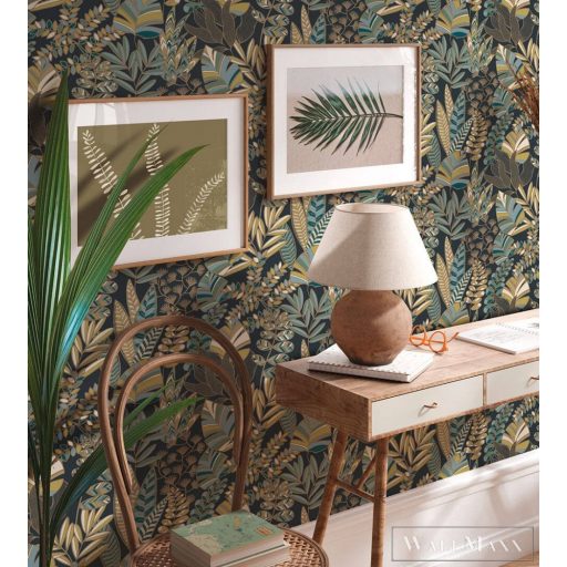 AS CREATION Antigua 39095-5 kék levél mintás grafikus tapéta