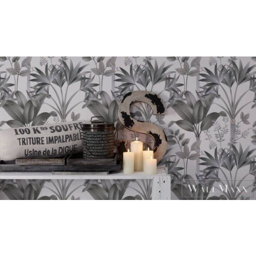 AS CREATION Arcade 39172-5 fekete-fehér levél mintás grafikai tapéta