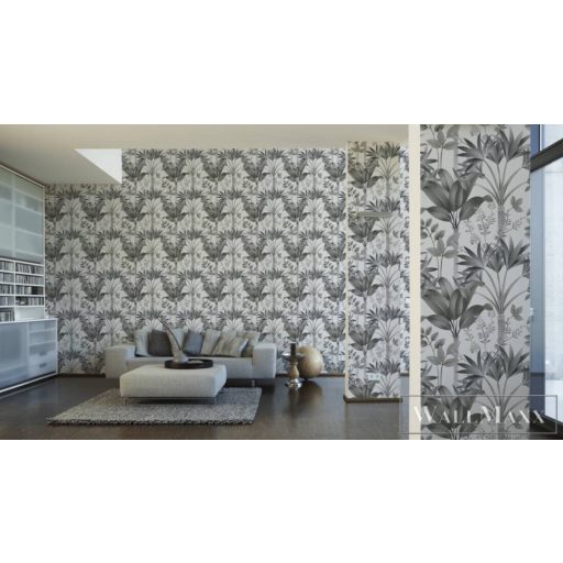 AS CREATION Arcade 39172-5 fekete-fehér levél mintás grafikai tapéta