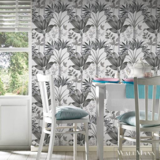 AS CREATION Arcade 39172-5 fekete-fehér levél mintás grafikai tapéta