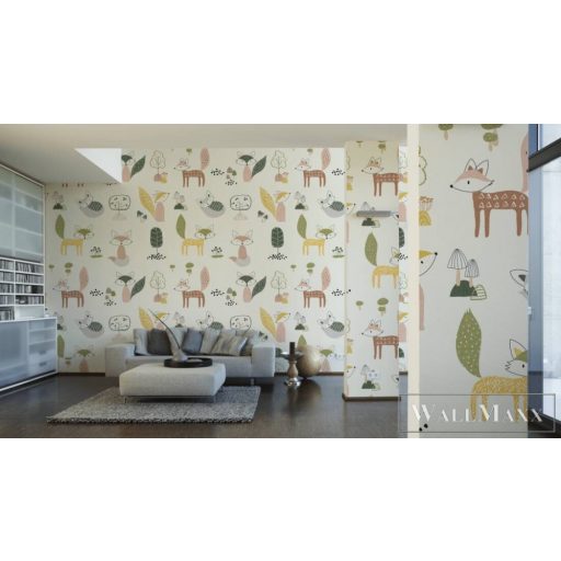 AS CREATION The Wall 2 39189-1 krémszínű róka mintás ifjúsági digitális panel