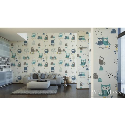 AS CREATION The Wall 2 39190-1 kék baglyas ifjúsági digitális panel