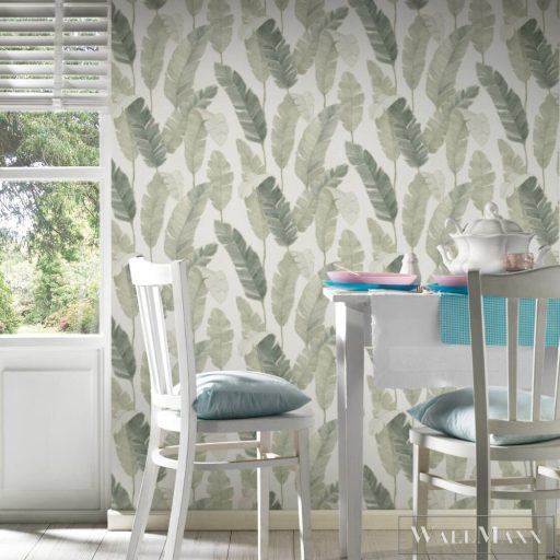 AS CREATION Attico 39264-2 fehér levél mintás grafikus XXL tapéta