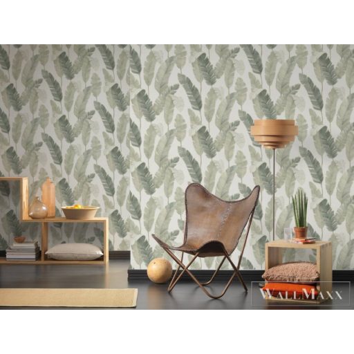 AS CREATION Attico 39264-2 fehér levél mintás grafikus XXL tapéta