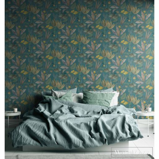 AS CREATION Famous Garden 39348-3 kék levél mintás grafikus tapéta