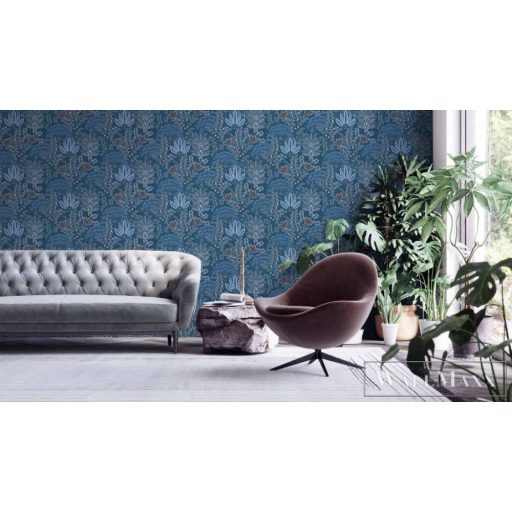 AS CREATION Famous Garden 39349-4 kék levél mintás grafikus tapéta