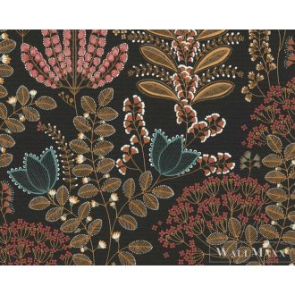   AS CREATION Famous Garden 39349-5 fekete levél mintás grafikus tapéta