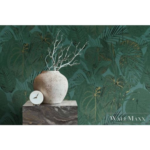 AS CREATION Famous Garden 39355-3 zöld levél mintás grafikus tapéta