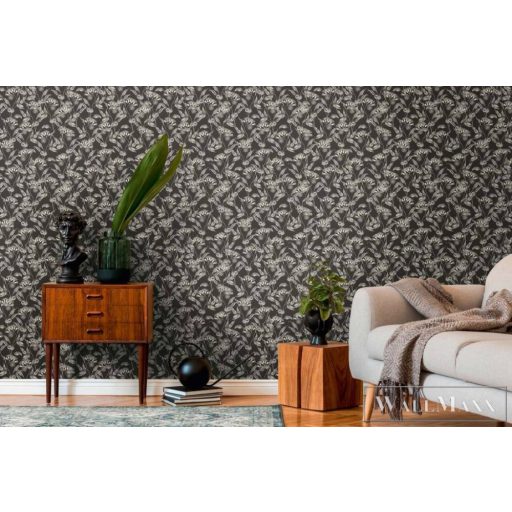 AS CREATION Drawn Into Nature 39430-2 fekete-fehér levél mintás természet tapéta