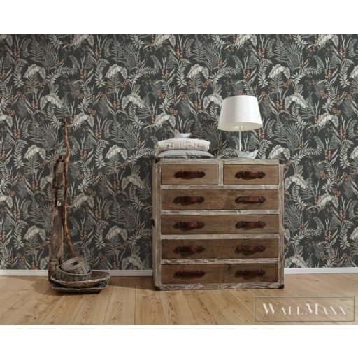 AS CREATION Drawn Into Nature 39434-1 fekete levél mintás természet tapéta