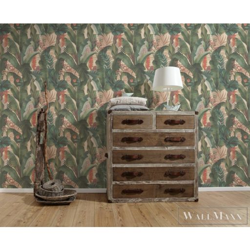 AS CREATION Drawn Into Nature 39435-1 zöld pálma-levél mintás természet tapéta