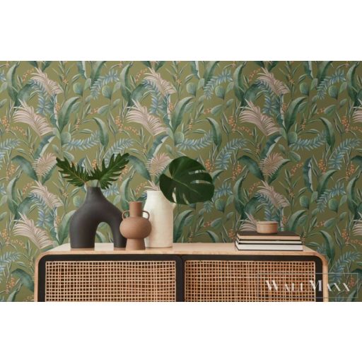AS CREATION Drawn Into Nature 39436-3 zöld pálma-levél mintás természet tapéta