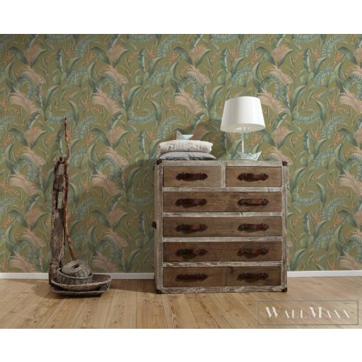 AS CREATION Drawn Into Nature 39436-3 zöld pálma-levél mintás természet tapéta